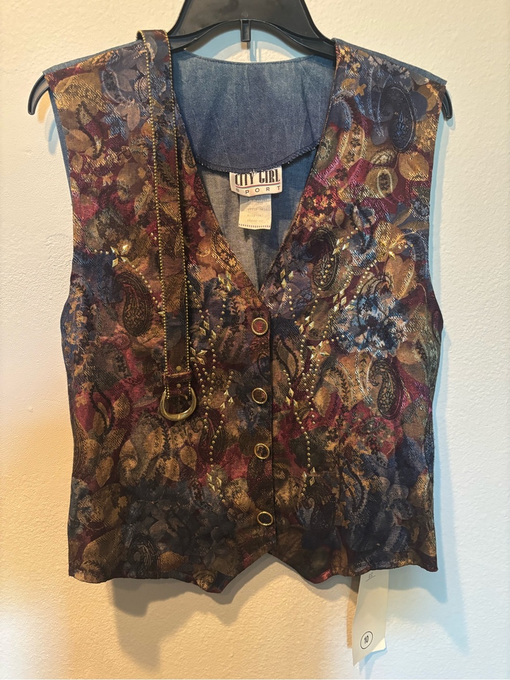 Women's City Girl Metallic Paisley Vintage Vest in Multicolor NWT